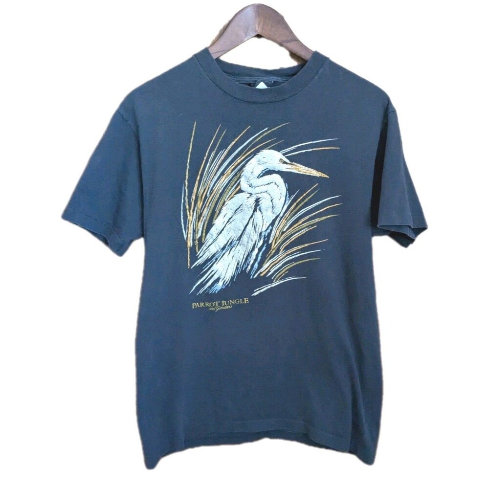 L Vtg Diamond Dust Bird Heron T-Shirt Glitter Single Stitch 90s Parrot Jungle US